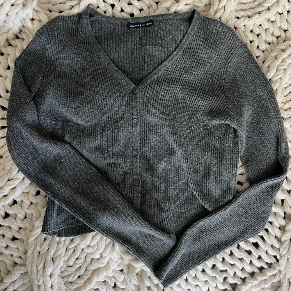 Brandy Melville Gray Ribbed Cardigan